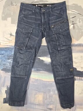 G Star Raw Jeans Mens 36x32 Blue Denim Rovic Zip 3D Straight Tapered Cargo Pants